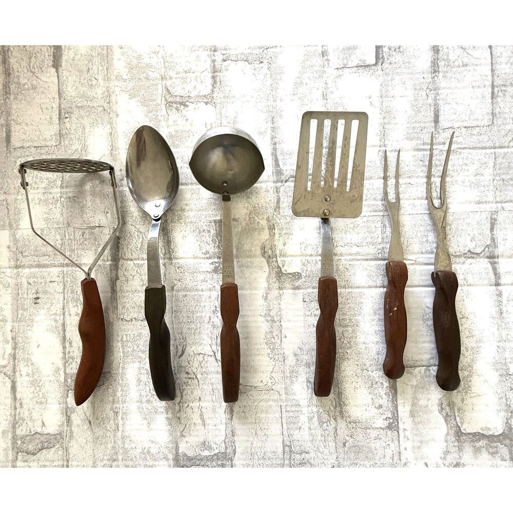 VTG Cutco 6pc Stainless Steel Kitchen Utensils Set Brown Handled Tools USA -Flaw